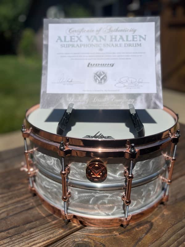 Ludwig LM402AVH Limited Edition Alex Van Halen Signature Supraphonic 6.5x14" 10-Lug Aluminum Snare Drum with Tube Lugs, Copper Hardware 2017 - Raw Aluminum image 1