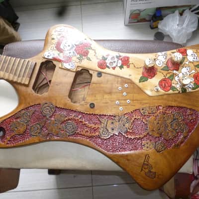 custom unique stock, Firebird R slab guitar,"Skulls&Roses",,handpainted+carved,collector item trades image 3