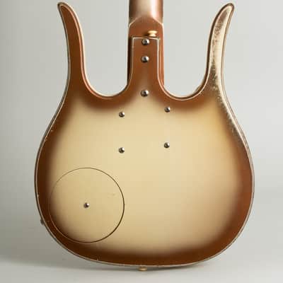 Danelectro  Longhorn Guitarlin Model 4123 Semi-Hollow Body Electric Guitar (1960), ser. #6020, black chipboard case. image 4