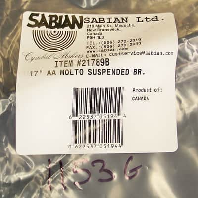 Sabian AA 17" Molto Symphonic Suspended Cymbal/Model # 21789B - 1153 Grams/NEW image 5