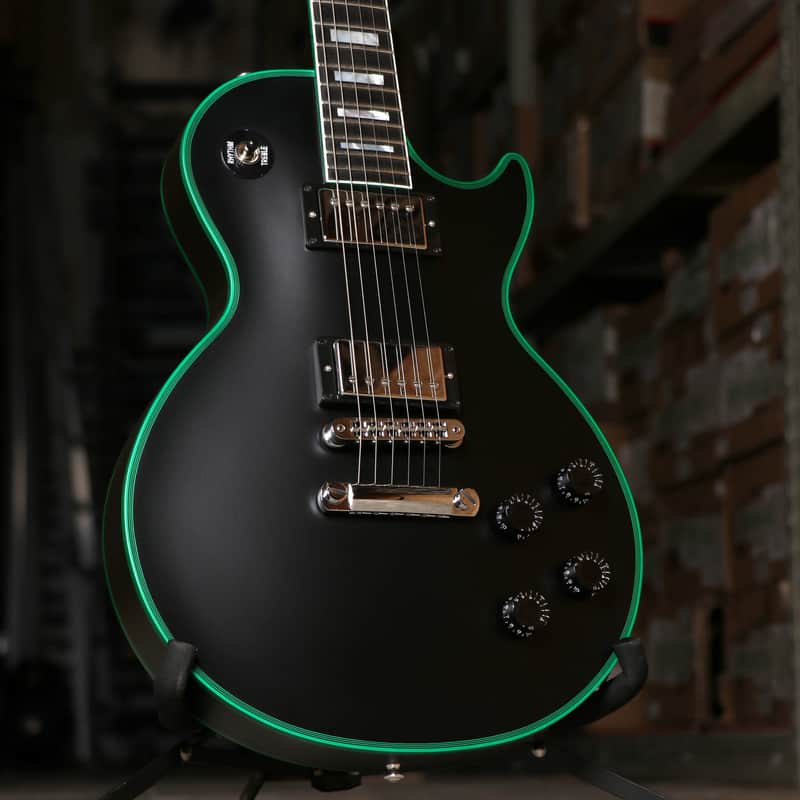 Gibson Les Paul Custom - Solid Body Electric Guitar Satin Black Green Widow image 1