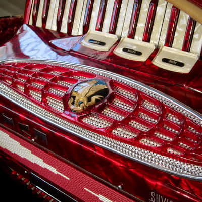 Vintage 1960s Silvio Soprani Accordion Model 8643 Full Size Red Mother Of Pearl with Original HSC image 13