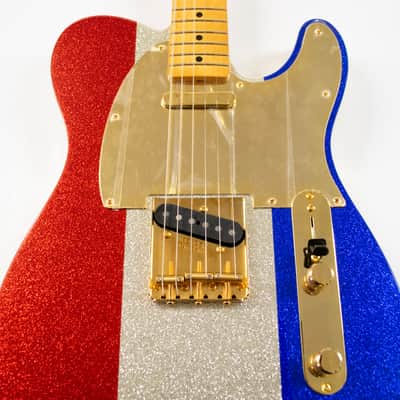 Fender Buck Owens Telecaster Electric Guitar - Red, Silver, and Blue Sparkle image 3