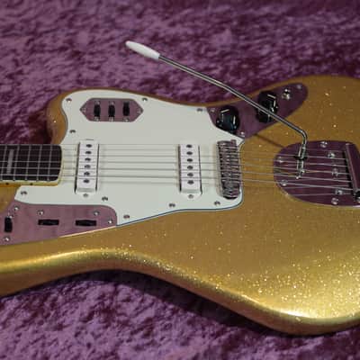 2025 Squier Classic Vibe 70's Jaguar Gold Sparkle Matching Head CME Exclusive image 7