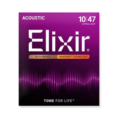 Elixir Nanoweb 80/20 Bronze 10-47 Acoustic Guitar Strings [11002] image 1
