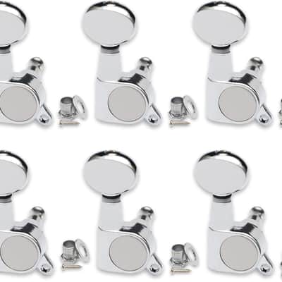 6 Pieces Guitar tuner pegs,Small Oval Concave Button Sealed-gear String Tuners Tuning Pegs key Machine Heads For Acoustic Electric Guitar (Chrome) image 1