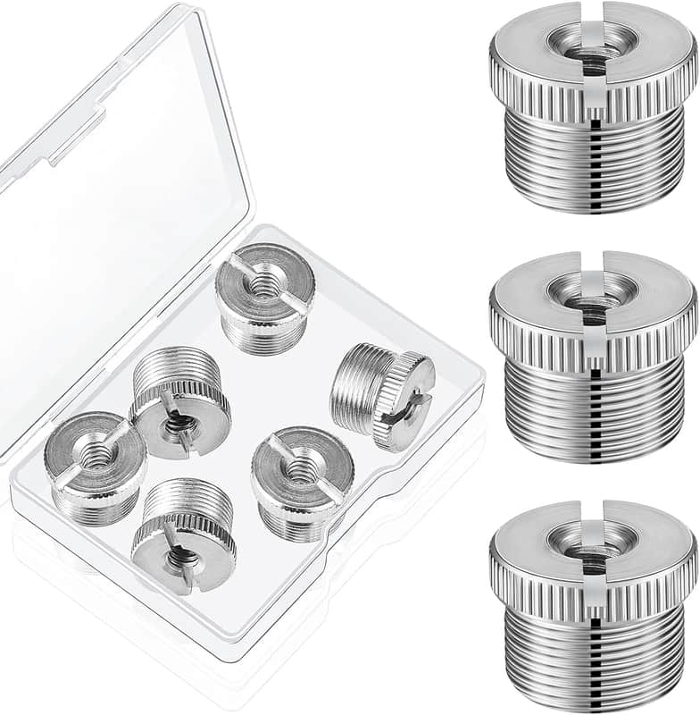 6 Pieces Mic Stand Adapter 5/8 Inch Male to 1/4 Inch Female Mic Screw Thread Adapter for Tripod Microphone Stands Mount to Camera Tripod, Silver image 1