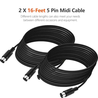 MIDI Cable, 2-Pack 16-Feet Male to Male 5-Pin MIDI Cable Compatible with MIDI Keyboard, Keyboard Synth, Rack Synth, Sampler, External Sound Card, Sound Source and Other Music Gear image 3