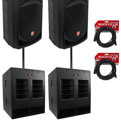 (2) Rockville RPG15 15" Powered 1000W DJ/PA Speakers+ 18" Subs+Poles+Cables image 1