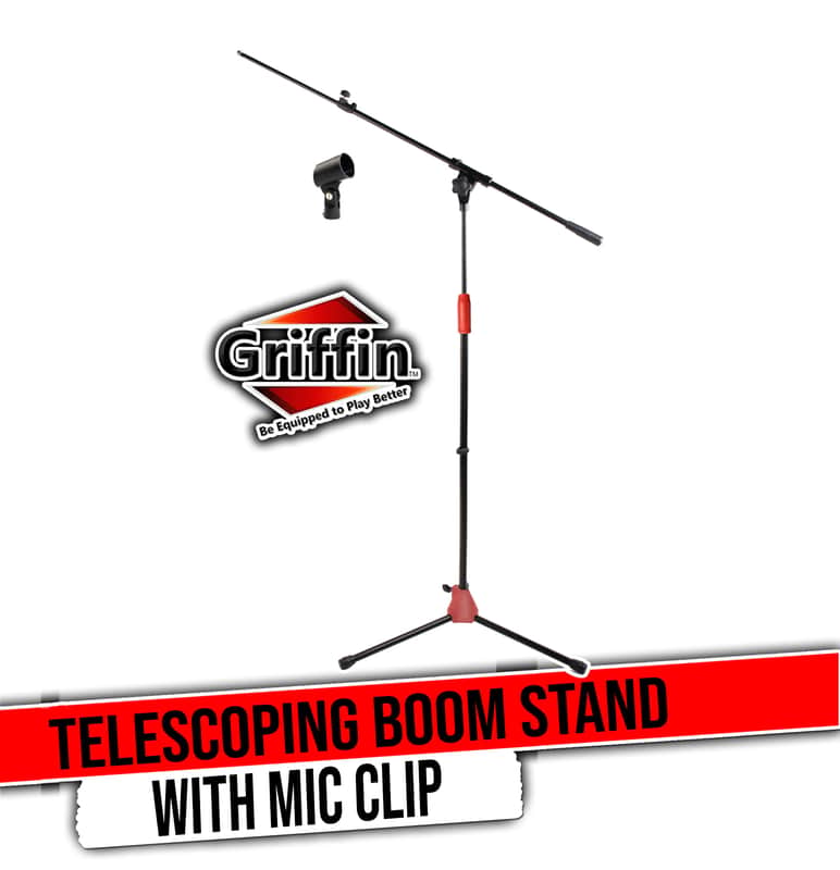 GRIFFIN Microphone Stand (StageLOCK Series) with Telescoping Boom Arm & Mic Clip – Tripod Leg Base, Collapsible Arm for Studio, DJ, Karaoke Use image 1