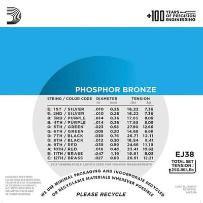 D'Addario EJ38 12-String Phosphor Bronze Acoustic Guitar Strings, Light, 10-47 Bild 3