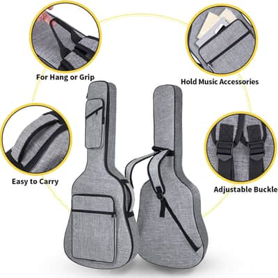 Acoustic guitar case, 39 40 41 Inch Acoustic Guitar Bag 0.45 Inch Thick Padded Gig Bag with Neck Strap, Acoustic Guitar Backpack Case with Reinforced Handles and Pockets, Grey image 3