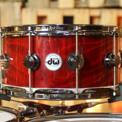 Used DW Collector's Maple Candy Apple Red over Redwood Stump Drum Set - 22,10,12,14,16,14sn image 9