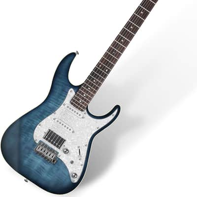 Solid Body Electric Guitar - Flame Maple Top, V Pickups with Coil-Split, Roasted Maple Neck, Locking Tuners, , Storm Blue image 1