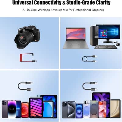 Wireless Lavalier Microphone System, DSP Active Noise Cancelling,24H Battery Life, 656ft Range,Professional Lapel Wireless Microphones for DSLR/Camera, YouTube, TikTok, Vlogging & Streaming image 3