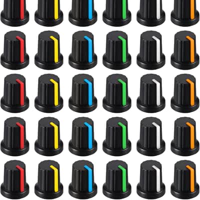 30 Pcs 6mm Knurled Shaft Potentiometer Knob, 6 Colors Potentiometer Control Knobs, Plastic Guitar Volume Tone Rotary Knob for Electric Guitar Volume Tone Knobs, Amplifier amp Volume Control image 1