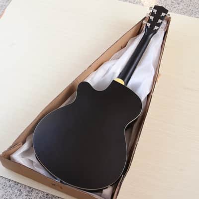 Black Single Cut Dobro Resonator Guitar, Laminated Spruce Top, Sapele Body, Okoume Neck image 7