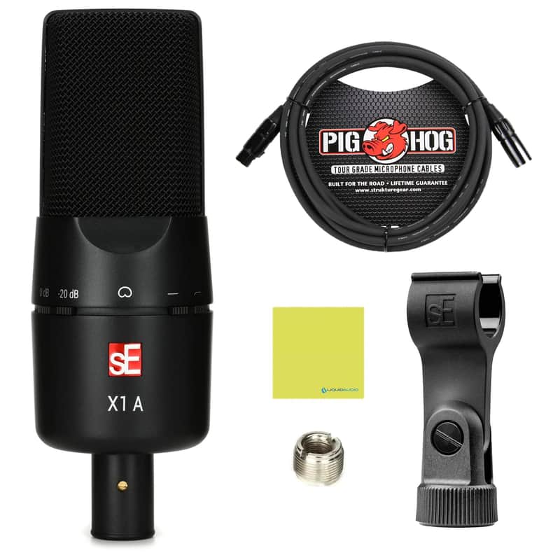 Liquid Audio sE Electronics X1 A Large-diaphragm Condenser Microphone Bundle w/Pig Hog PHM10 8mm Mic Cable Polishing Cloth image 1