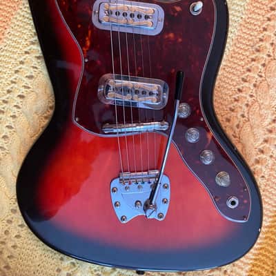 RARE Harmony H19 Silhouette • 1963 - 1968 Cherry Red Shaded • Hagstrom Tremolo Bar + DeArmond Mustache Gold Foil Pickups • With Vintage Original Case image 5