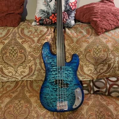 Warmoth Custom Fretless Bass Blue image 1