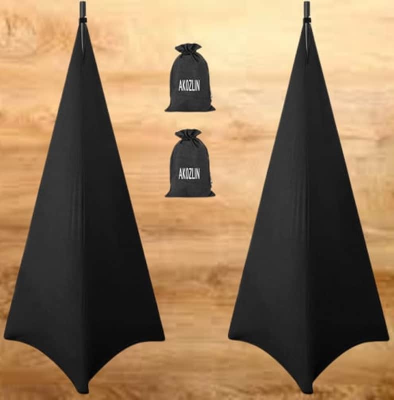 Speaker Stand Cover with 360 Degree Tripod Stand Skirt Skrim Stretchable Lycra Fabric Covers with Free Storage Bag TWO PACK BLACK image 1