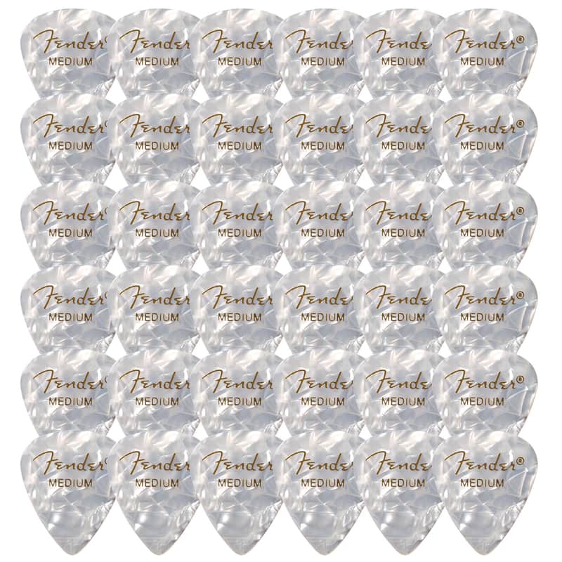 Fender Premium Celluloid 351 Shape Picks, Medium, White Moto - 36 Pack image 1
