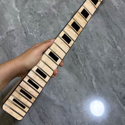 22 frets Gloss Flame Maple Electric Guitar Neck parts Maple Block Inlay Binding image 4