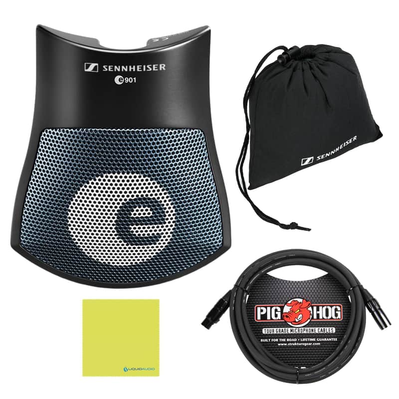 Liquid Audio Sennheiser E 901 Boundary Condenser Microphone Bundle w/Pig Hog PHM10 8mm Mic Cable Polishing Cloth image 1