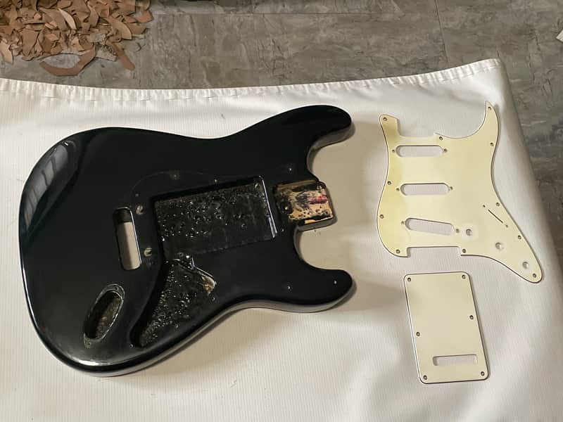 1990 USA Fender American Stratocaster Black Guitar Body 2 Post Tremolo Ready image 1