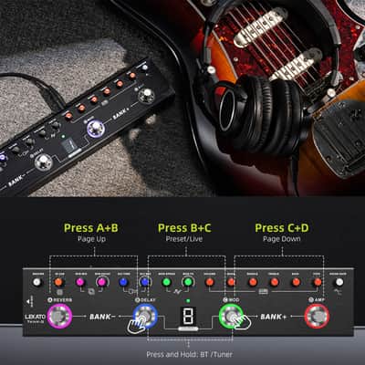 LEKATO Multi Effects Guitar Pedal, Guitar Effects Pedal with 36 Presets, Editable 4 Modules, Amp, Chorus, Delay, Reverb, IR CAB, Tuner, BT Connection, Music Recording image 2