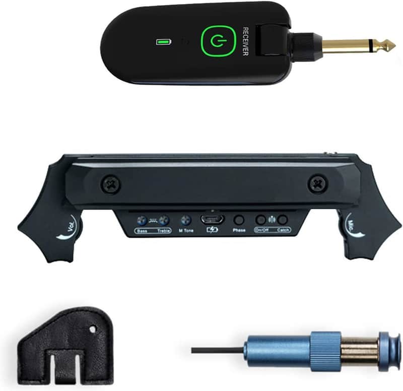 Wireless & Wired Acoustic Guitar Pickup System, 80mm-120mm Sound Hole Guitar Pickup Magnetic Force plus microphone double support Guitar Amp image 1