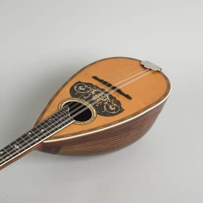 Stahl Style 6 Bowl Back Mandolin, made by Larson Brothers, c. 1910, original brown leather covered hard shell case. image 7