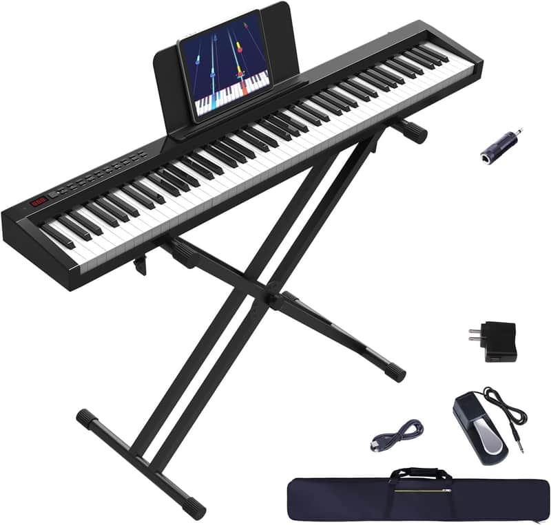 Digital Piano 88 Key Full Size Semi Weighted Electronic Keyboard Piano Set with Stand, Built-In Speakers, Sustain Pedal, Bluetooth, MIDI/USB/MIC for Beginners Adults image 1