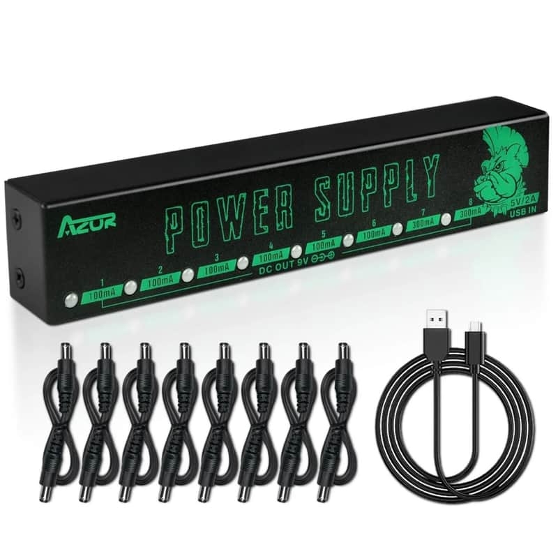 New AZOR Pedal Power Supply 9V Output 8 Ways USB 5V Input + 8 DC cables image 1