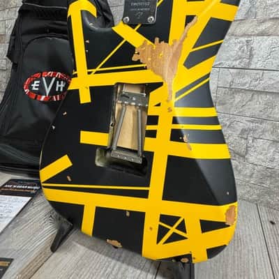 EVH #5107900528 - Limited Edition Striped Series Frankenstein Frankie Aged Black and Yellow Relic image 5
