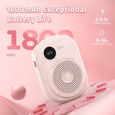 Voice Amplifier for Teacher,Portable Wired Voice Amplifier with Microphone Headset and Speaker,Rechargeable Mini Voice Amplifier for Classroom,Speech,Training,Tour Guide,Pearl Chain Design-Pink image 2