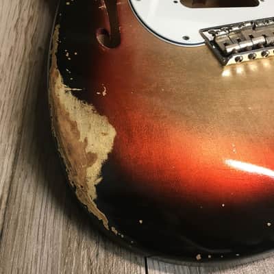 Made to Order - FRANCHIN Mercury F guitar body Relic Aged Nitro Lacquer OVER METALLIC LEAF (Sunburst/ Black/ White/ Blue/ Green/ Yellow/ Red/ Pink/ Burgundy/ Purple/ Gold/ Silver/ Copper, etc.) Stratocaster-Strat-S-Style F-hole Thinline Made in Italy image 5
