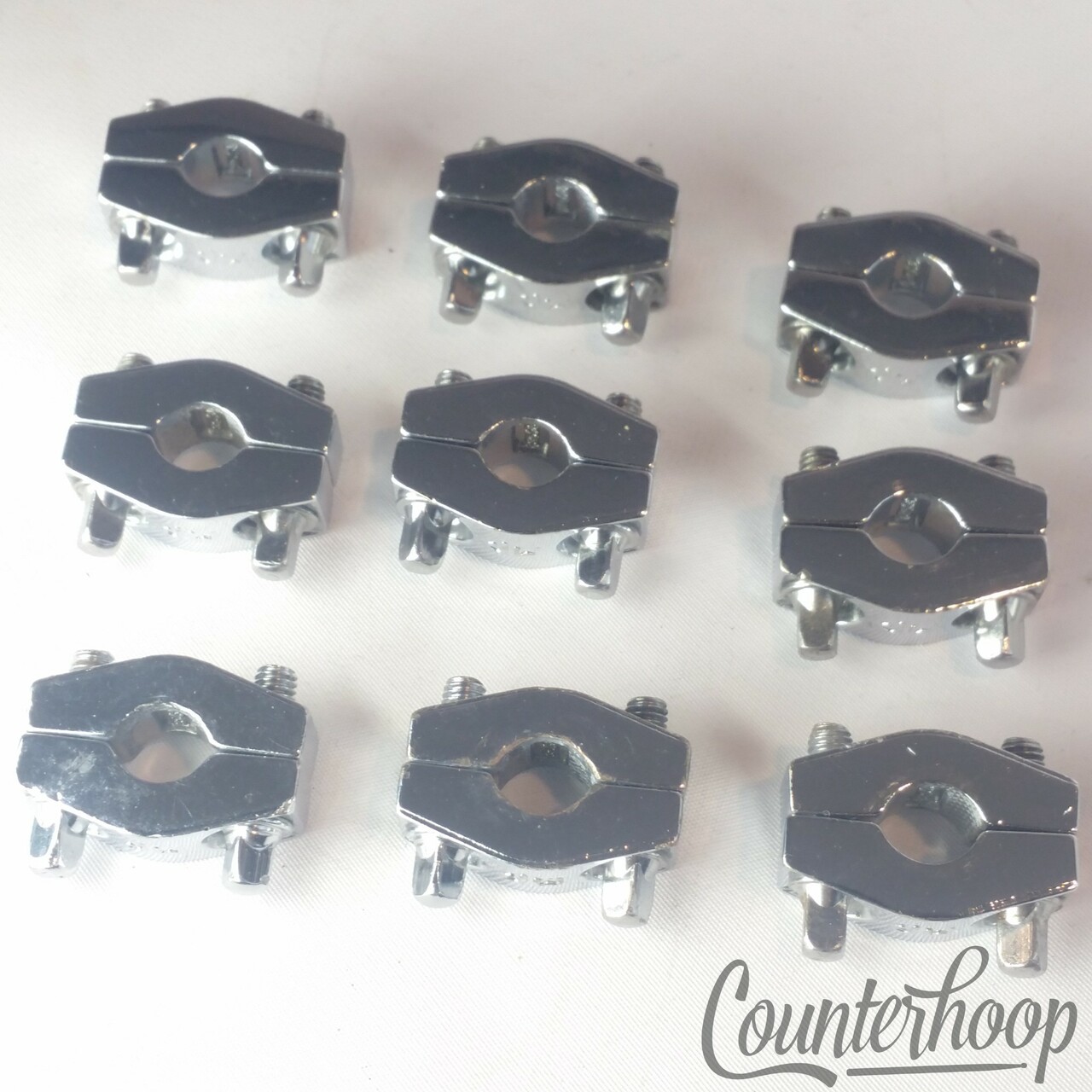 DW Drum Workshop 3/8"Memory Locks Set9x Chrome Stand Parts V-Clamp Mount Bracket — main photograph