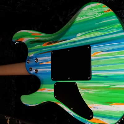 Suhr Modern Neon Drip 2014 Orange With Blue, Green, And White Swirl image 2