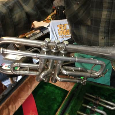 Antique Holton Shepherds Crook Cornet 1930 Silver with multiple tuning slides image 2