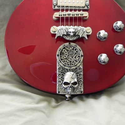 SKULL Epiphone Les Paul Studio Guitar with custom made metal Knobs tailpiece ect image 6
