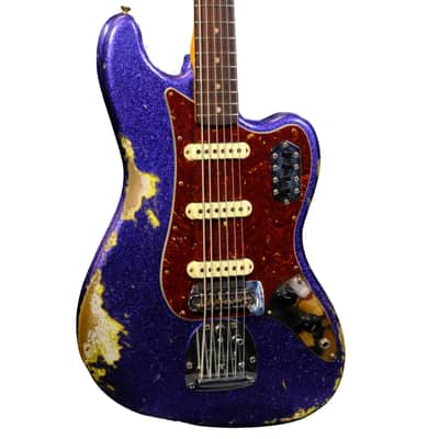 Fender Custom Shop Bass VI Journeyman Relic - Purple Sparkle over Graffiti Yellow image 5