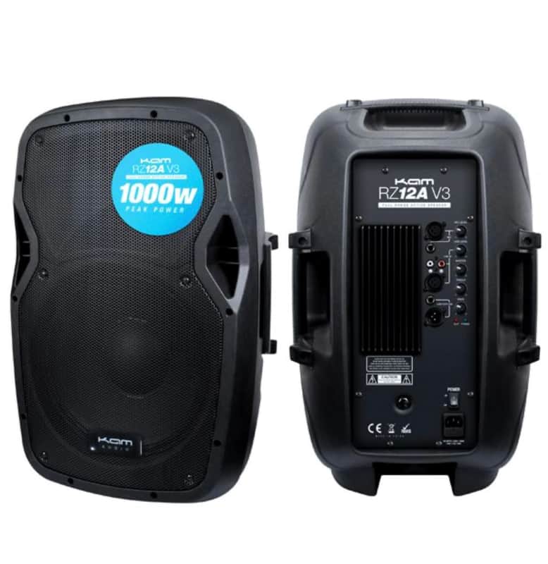 2 x Kam RZ12A V3 1000RMS (2000 total) Powered Speakers with Stands image 1
