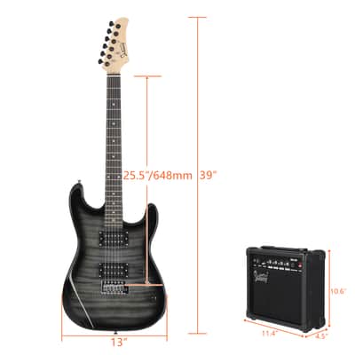 Glarry GST Electric Guitar HH Tiger Stripe Black w/ 20W Amplifier image 9