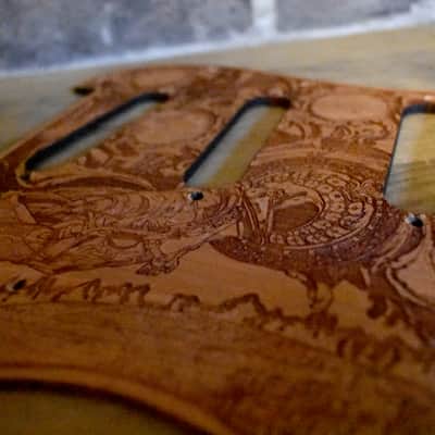 Handcrafted Cherrywood Pickguard for Fender Stratocaster HSS/SSS – Laser-Engraved Unique Design image 4
