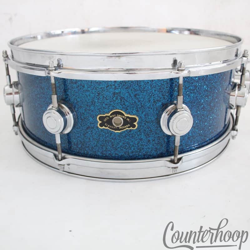 George Way 14x5"Blue Sparkle Aristocrat Snare Drum COB Brass Rims Camco Geo RARE image 1