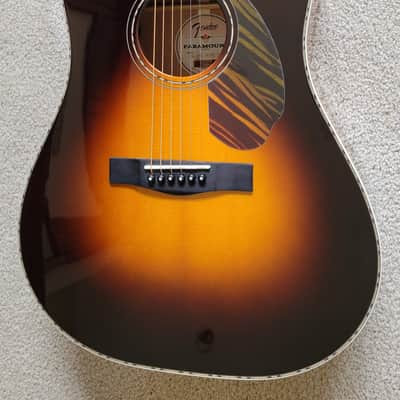 Fender Paramount PD-220E Dreadnought Acoustic Electric Guitar, 3-Color Vintage Sunburst, Hard Shell Case image 1