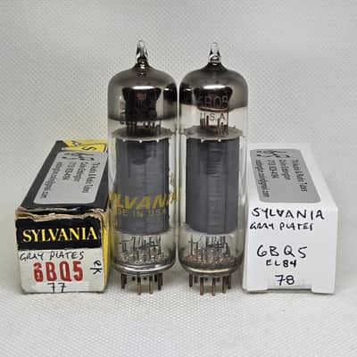 Sylvania 6BQ5 Gray Plate Almost Perfectly Matched (1.2%) Pair NOS EL84