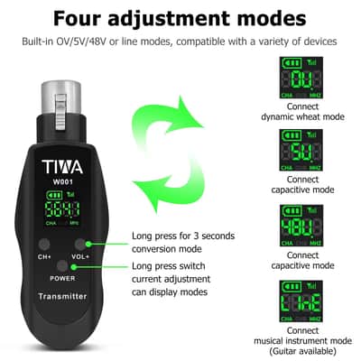 Tiwastage Wireless Microphone Audio Transmitter and Receiver System Plug-on XLR Mic Adapter for wired mic image 2