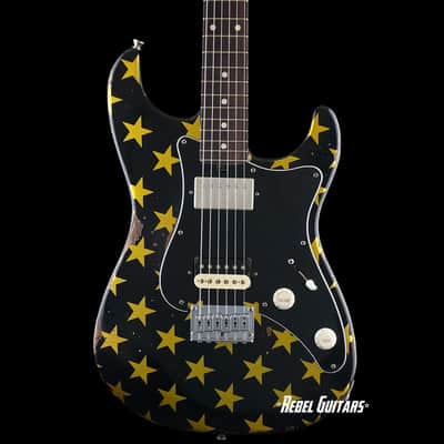 Friedman USA Custom Shop Vintage S Guitar in Black with Gold Stars image 1